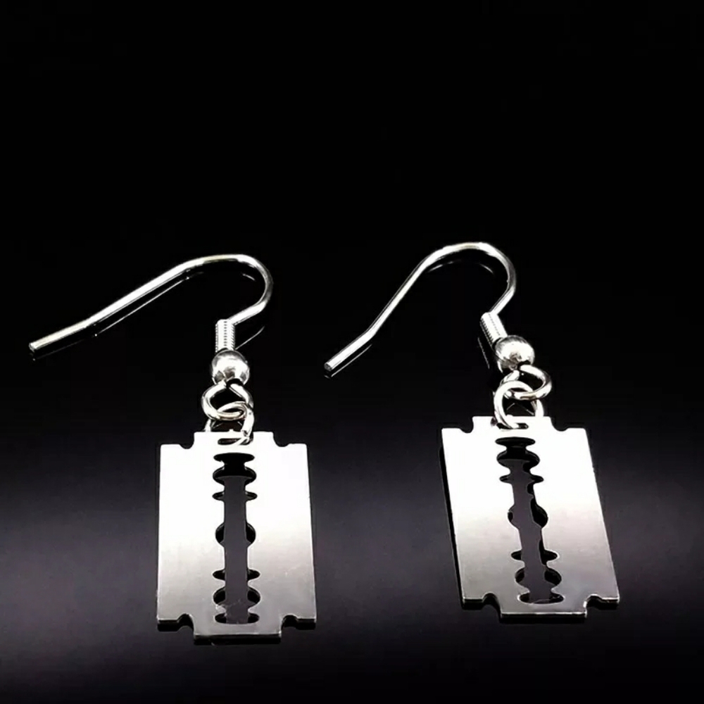 Small Razor Blade Drop Earrings - Picture 4 of 9